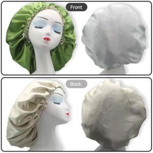 Mend Satin Shower Cap & Sleep Bonnet, Champagne & Blush, 2 pk.