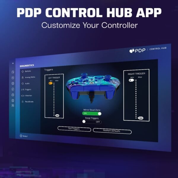 PDP Gaming REMATCH Advanced Wired Controller for Xbox Series X|S/Xbox One/PC, Customizable, App Supported - Glitch Blue