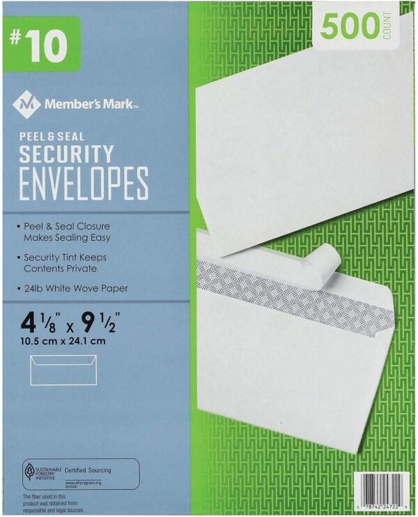 Member's Mark Envelope #10, Peel and Seal 500 ct.
