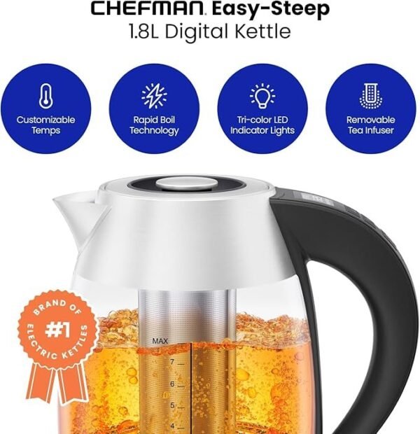 Chefman Custom-Temp 1.8L Electric Tea Kettle With Tea Infuser