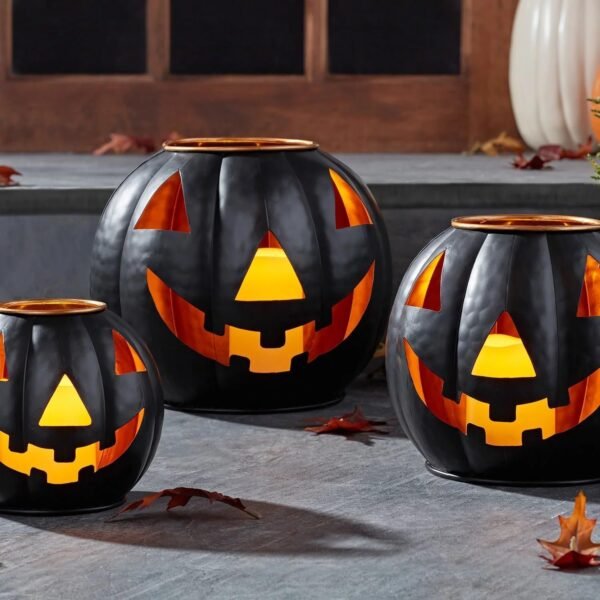 Member's Mark Pre-Lit Black Metal Jack-O-Lantern, Set of 3