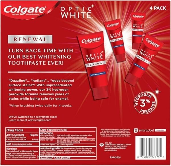 Colgate Optic White Platinum Teeth Whitening Toothpaste, 4.1 oz., 4 pk.