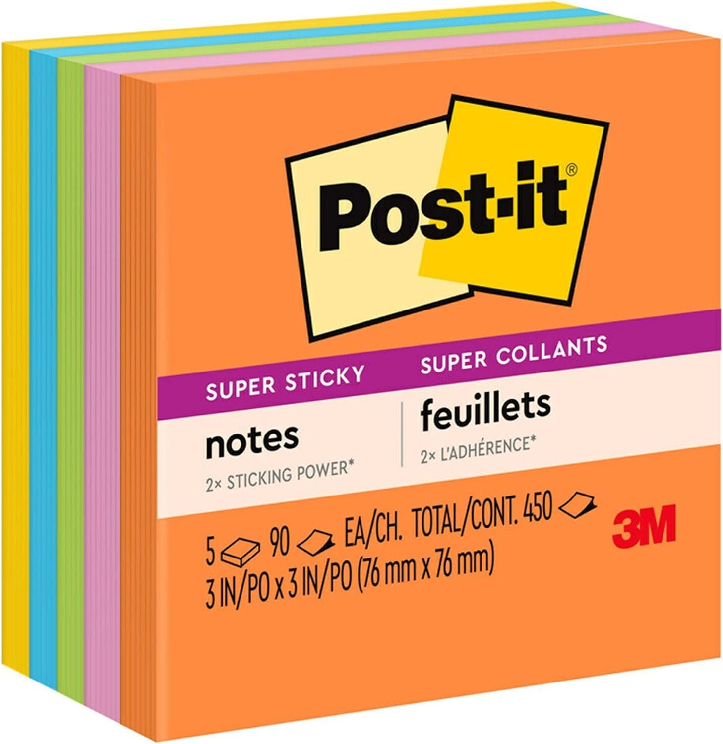 Post-it Super Sticky Notes, 3 in. x 3 in., Energy Boost Collection, 14 Pads/Pack