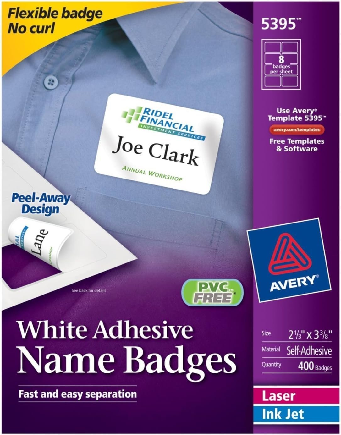 Avery Flexible Adhesive Name Badge Labels, 3.38 x 2.33, White, 160/Pack