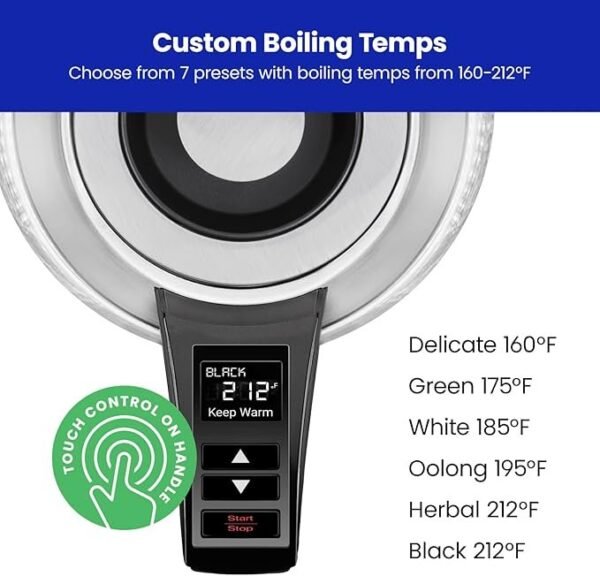 Chefman Custom-Temp 1.8L Electric Tea Kettle With Tea Infuser