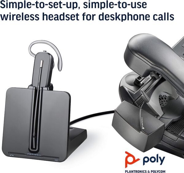 Plantronics - CS540 Wireless DECT Headset (Poly) - Single Ear (Mono) Convertible (3 wearing styles) - Connects to Desk Phone - Noise Canceling Microphone