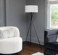 LAMPz® 58in Tripod Floor Lamp with White Linen Shade, Black or Brass