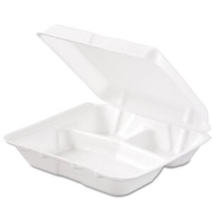 Dart 85HT3R Foam Hinged Lid Container - 3 Compartment - 200/CS