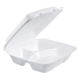 Microwavable White Plastic Hinged Lid - 3 Comp CS 9003 - 150/CS