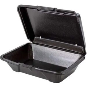 Genpak 20500 V 3L Foam Hinged Lid Container - Black - 200/CS