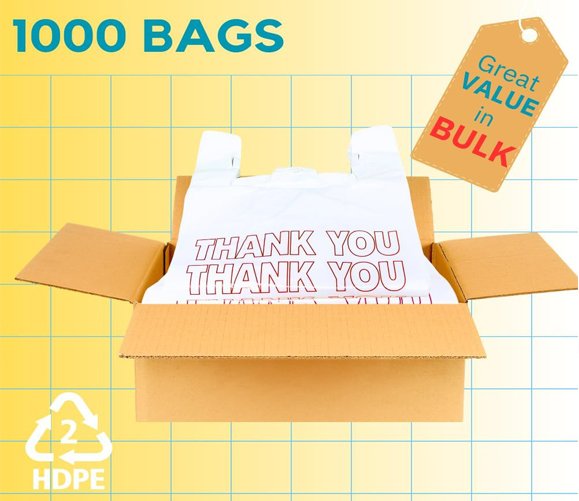T Sack White Thank You Bag - Large 11.5 x 6.5 x 21 -1000Case