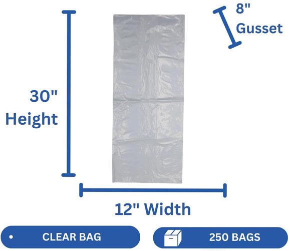 Poly Bag 12X8X30 - 2 Mil - 250/CS