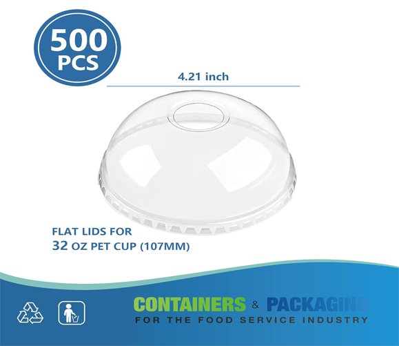Clear Pet Lid Dome 32 oz - 107mm With Hole - 500CS