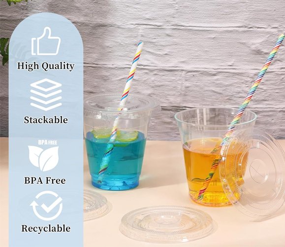 Clear Pet Flat Lid - 16/20/24oz - 98mm Straw Slot - 1000/CS