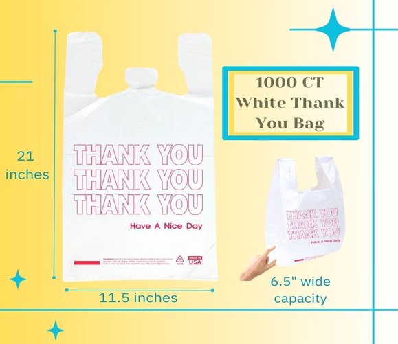 T Sack White Thank You Bag - Large 11.5 x 6.5 x 21 -1000Case