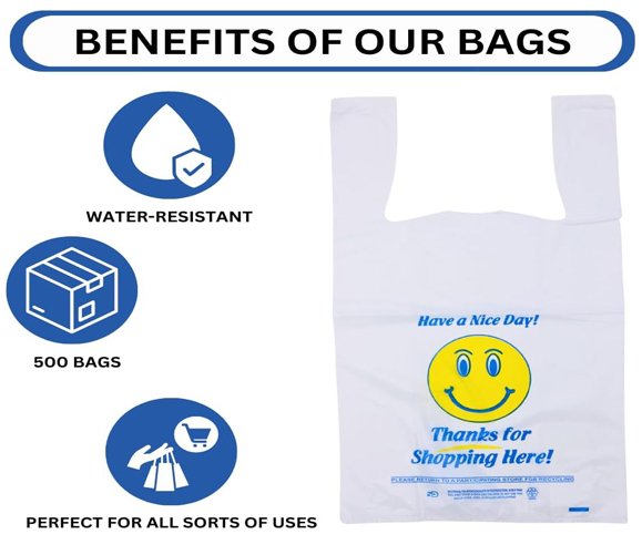 T Shirt Bag Happy Face Large - 800/Case