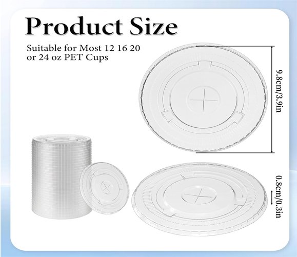 Clear Pet Flat Lid - 16/20/24oz - 98mm Straw Slot - 1000/CS