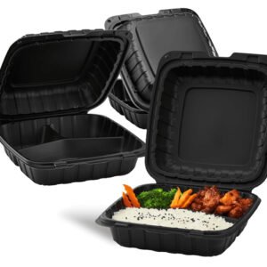 Dart 85HTB3R Foam Hinged Lid Container - 3 Compartment-  Black - 200/CS