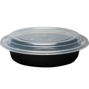 Durable 48 oz Black Round Container