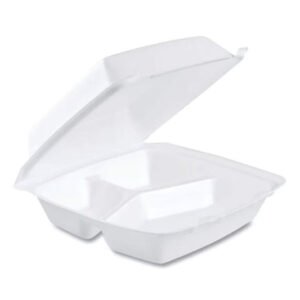 Microwavable White Plastic Hinged Lid 3 Comp CS 9003