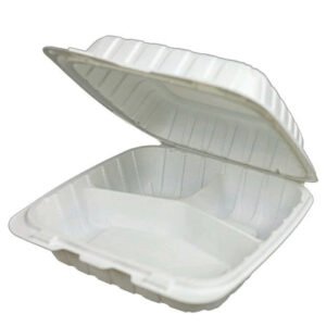 Microwavable White Plastic Hinged Lid 3 Comp CX 8003