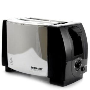 Wide-slot 2-slice toaster w/slide-out crumb tray CHROME