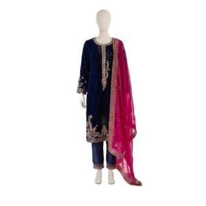 Royal Navy Velvet Embroidered Suit Set 3 PC