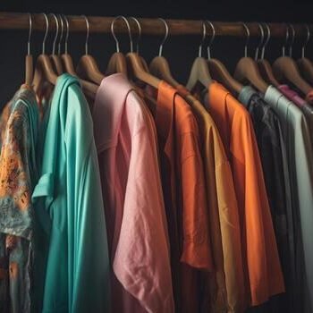 choice-of-fashion-clothes-of-different-colors-on-wooden-hangers-generative-ai-photo